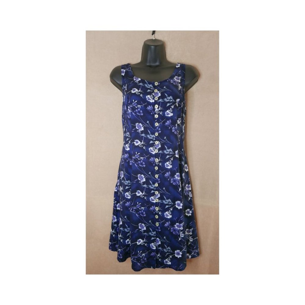 Lisa Jo Vintage 80's Sleeveless Button Front Fit and Flare Floral Dress